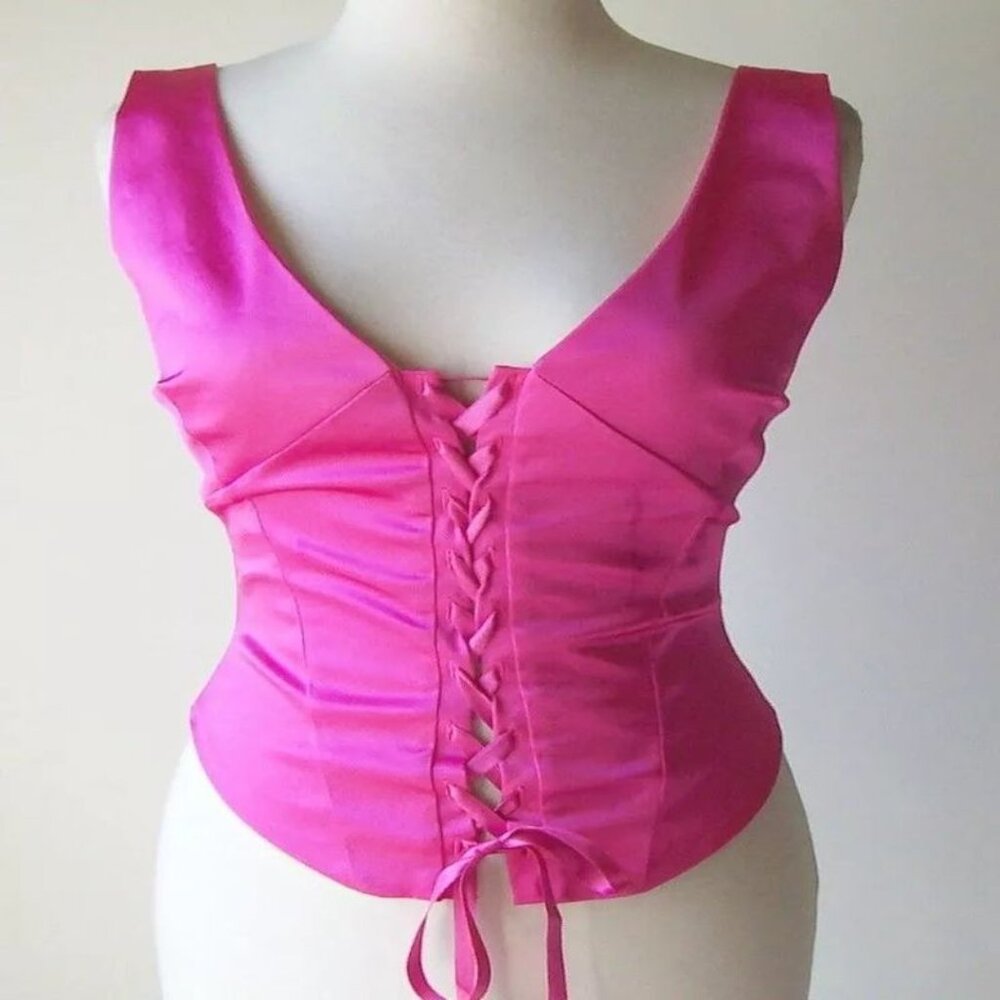 MARY JANE Pink Satin Lace Up Corset Top 4